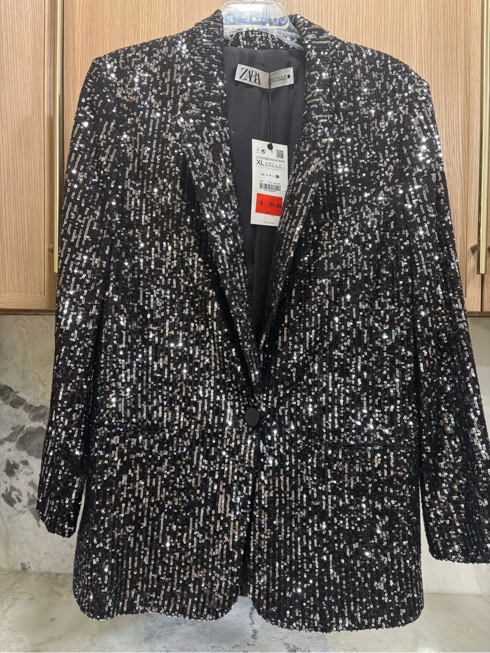 ZARA Black Sequin Longline Blazer